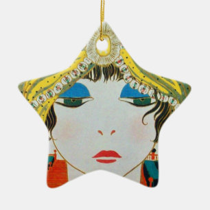 WOMAN WITH ORIENTAL YELLOW TURBAN Star Ceramic Ornament