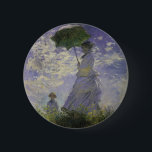 Woman with Parasol by Claude Monet, Vintage Art 2 Inch Round Button<br><div class="desc">The Stroll, Camille Monet and Her Son Jean (Woman with a Parasol) (1875) by Claude Monet is a vintage impressionist fine art family portrait painting. A mother taking a walk with her young child in a field or spring meadow. She is holding a sun umbrella and wearing a beautiful dress...</div>