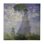 Woman with Parasol by Claude Monet, Vintage Art Tile<br><div class="desc">The Stroll, Camille Monet and Her Son Jean (Woman with a Parasol) (1875) by Claude Monet is a vintage impressionist fine art family portrait painting. A mother taking a walk with her young child in a field or spring meadow. She is holding a sun umbrella and wearing a beautiful dress...</div>