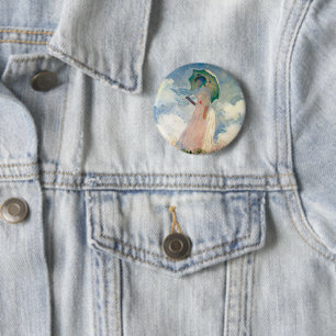 Woman with Parasol Claude Monet Vintage Art 2 Inch Round Button