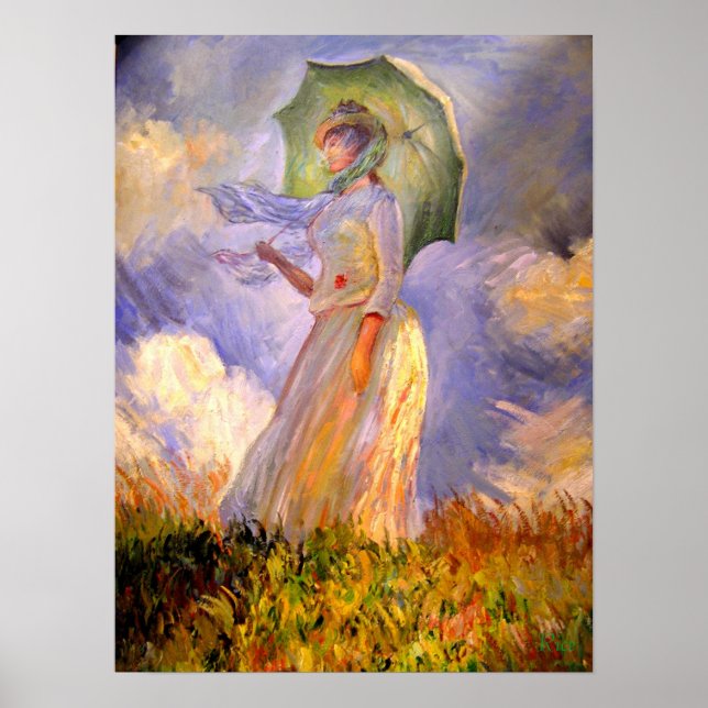 Woman with Parasol Facing Left - Print on Canvas (Front)