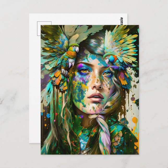 Woman with parrot, Postcrossing Postcard (Front/Back)