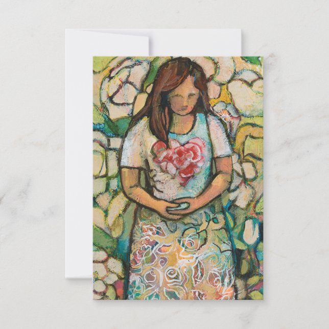Woman with Patience prayer card, Romans 5 (Front)