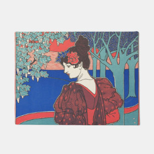 Woman With Peacocks Art Nouveau Vintage Fine Art Doormat