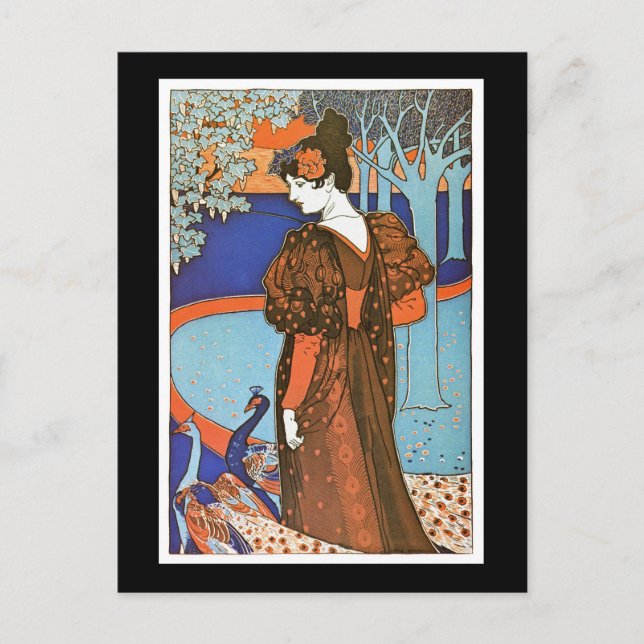 Woman with Peacocks – Louis Rhead Postcard (Front)