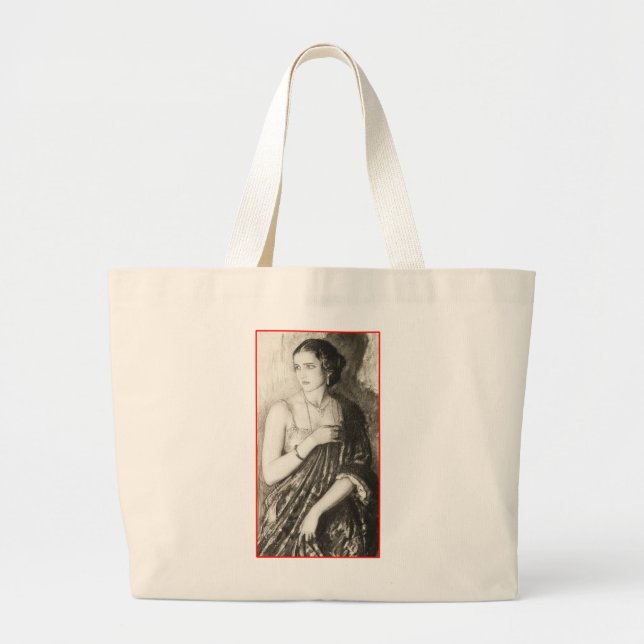WOMAN WITH PEARLS LARGE TOTE BAG (Front)