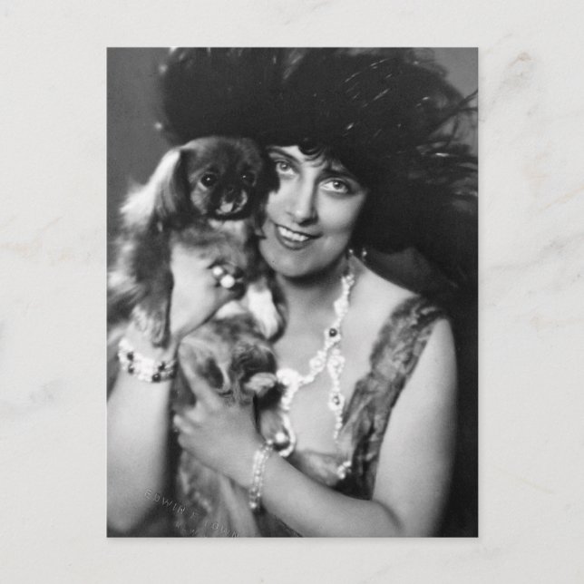 Woman with Pekingese, 1920s Postcard (Front)