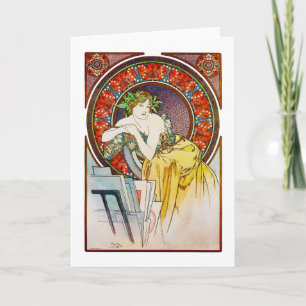Woman with Poppy, Mucha Card