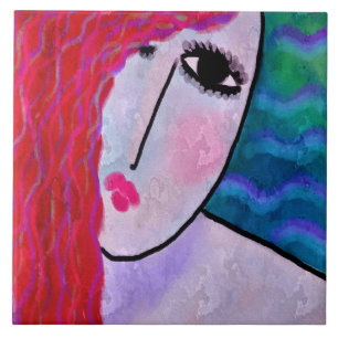 Woman with Red Hair 2 Abstract Digital Painting Tile