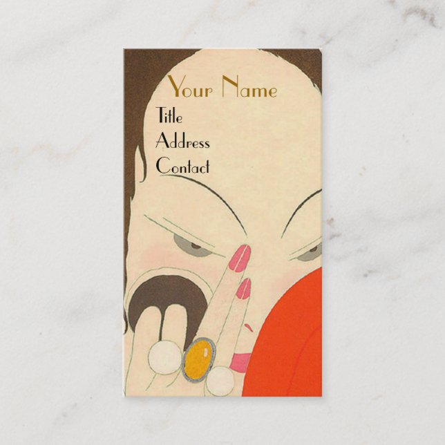 WOMAN WITH RED MIRROR Deco Beauty Fashion Makeup Business Card (Front)