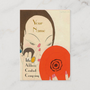 WOMAN WITH RED MIRROR Deco Beauty Fashion Makeup Business Card
