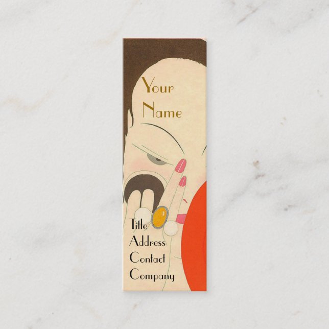 WOMAN WITH RED MIRROR Deco Beauty Fashion Makeup Mini Business Card (Front)