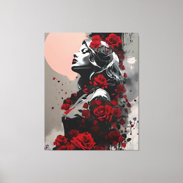 Woman with Red Roses Canvas Print (Front)