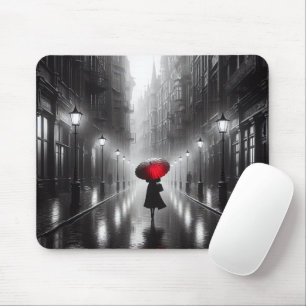 Woman With Red Umbrella In The Rain Mouse Pad