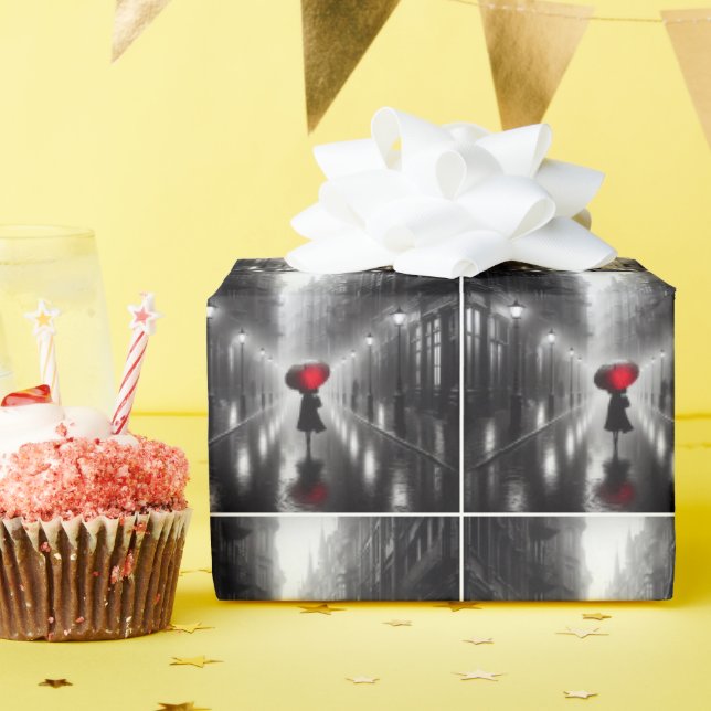 Woman With Red Umbrella Wrapping Paper (Birthday Party)