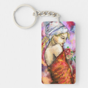 Woman with Rose Keychain