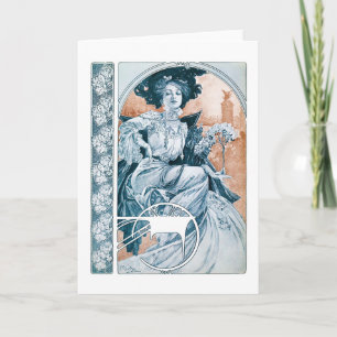 Woman with Rose, Mucha Card