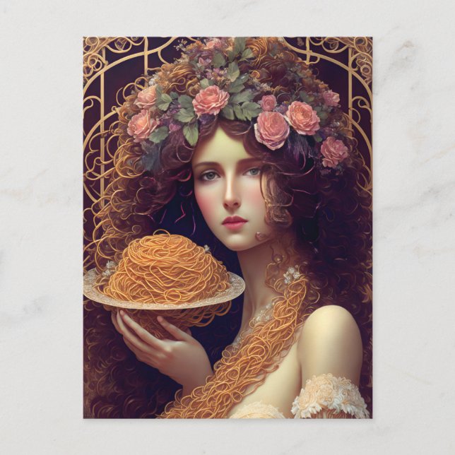 Woman With Spaghetti Postcard (Front)