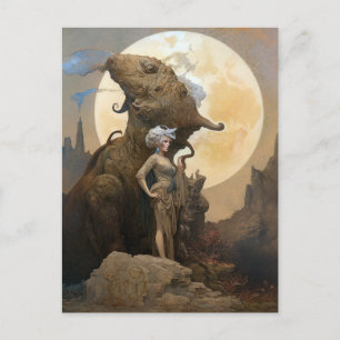 Woman with Strange Monster Fantasy Science Fiction Postcard