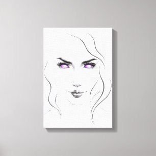 Woman with strange purple eyes Minimalist Line art Canvas Print