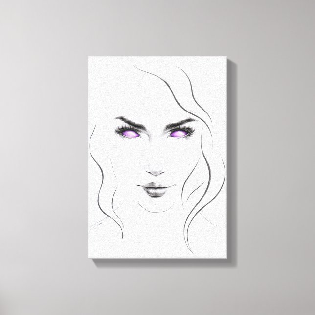 Woman with strange purple eyes Minimalist Line art Canvas Print (Front)