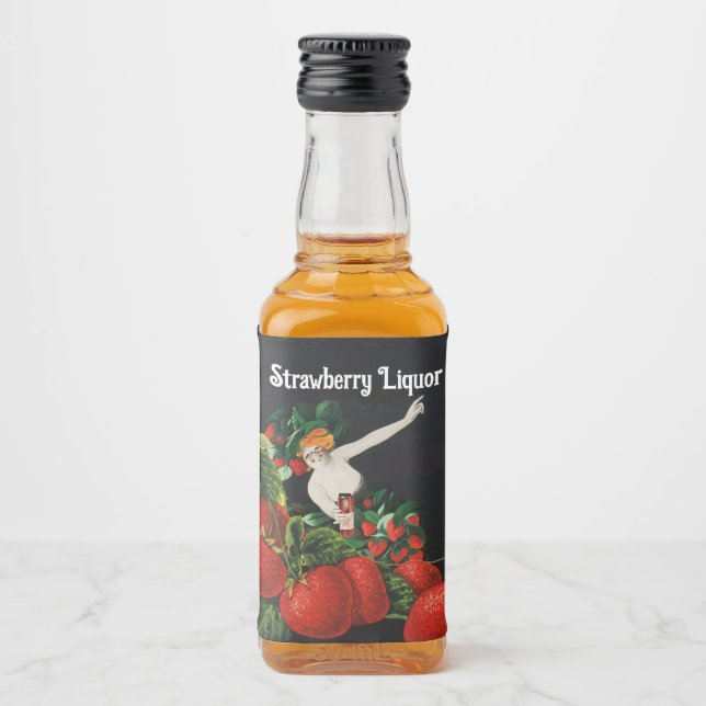 WOMAN WITH STRAWBERRIES Art Nouveau Strawberry  Liquor Bottle Label (Front)