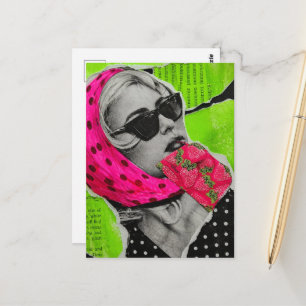 Woman With Strawberry Purse Surreal Collage Postcard