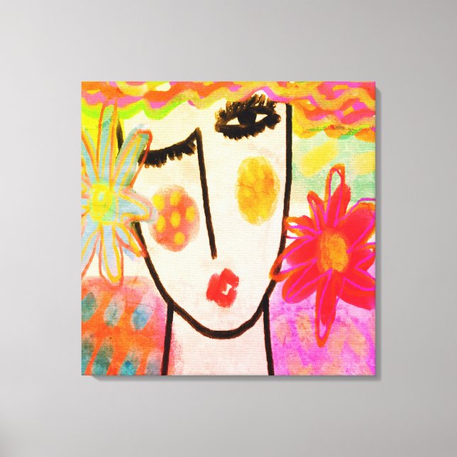 Woman with Summer Flowers Abstract Digital Art Can Canvas Print (Front)