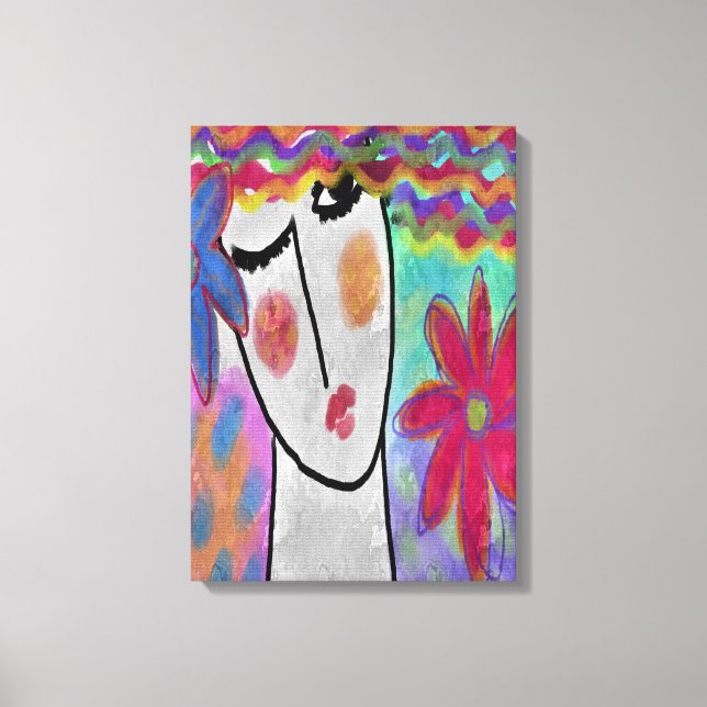 Woman with Summer Flowers Abstract Digital Art Canvas Print (Front)