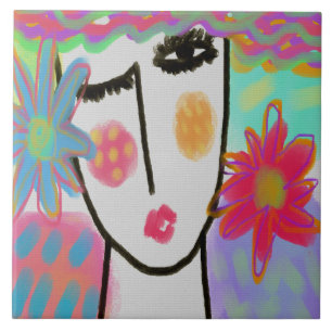 Woman With Summer Flowers Tile