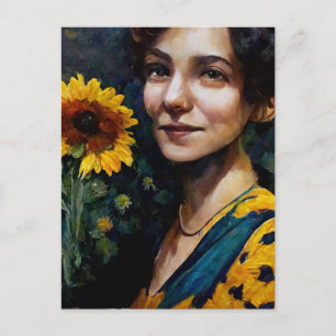 Woman With Sunflower Postcard