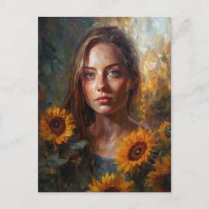 Woman With Sunflowers Postcard