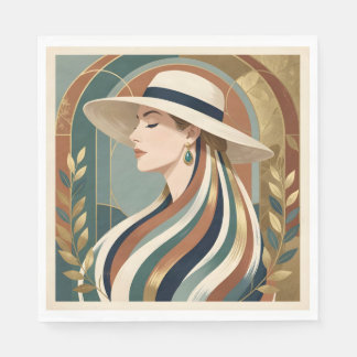 Woman with sunhat art deco napkin