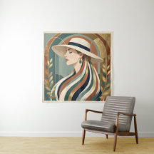Woman with sunhat art deco