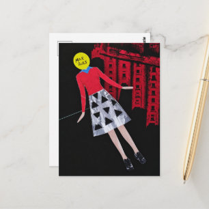 Woman With the Yellow Circle For A Head Surreal Postcard