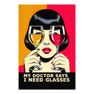 Woman with Wine Glasses and Text Photo Print