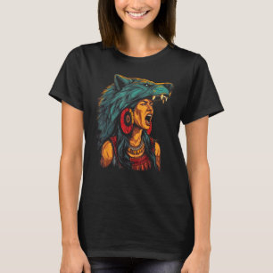 Woman Wolf Head Mask Native American Spirituality T-Shirt