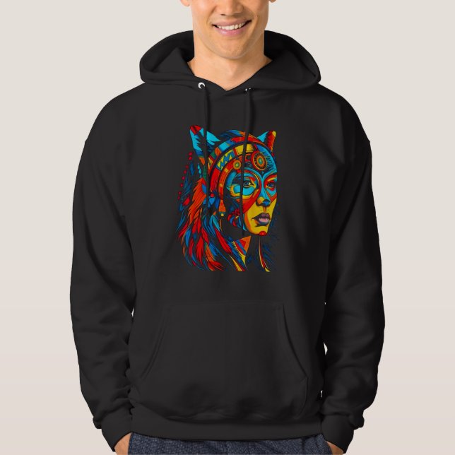 Woman Wolf Head Native American Creative Hoodie (Front)