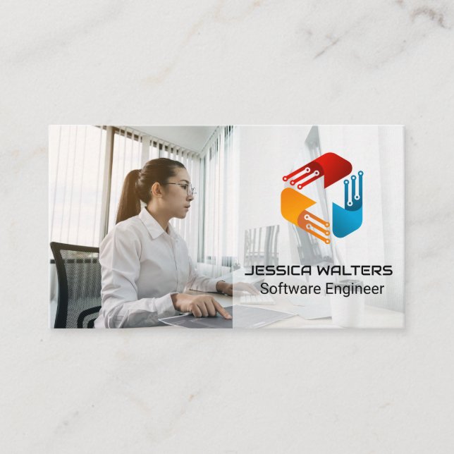Woman Working on Computer Business Card (Front)