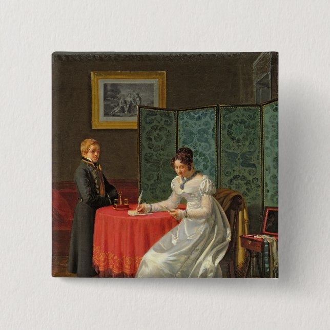 Woman Writing a Letter 2 Inch Square Button (Front)