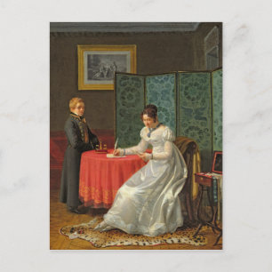 Woman Writing a Letter Postcard