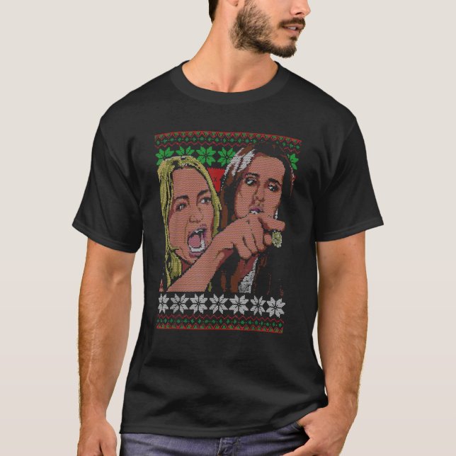 Woman Yelling at a Cat Ugly Christmas Sweater Meme (Front)