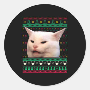 Woman Yelling At A Cat Ugly X-mas Sweaters Funny M Classic Round Sticker