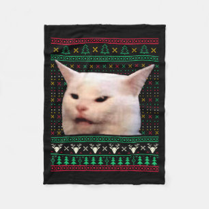 Woman Yelling At A Cat Ugly X-mas Sweaters Funny M Fleece Blanket
