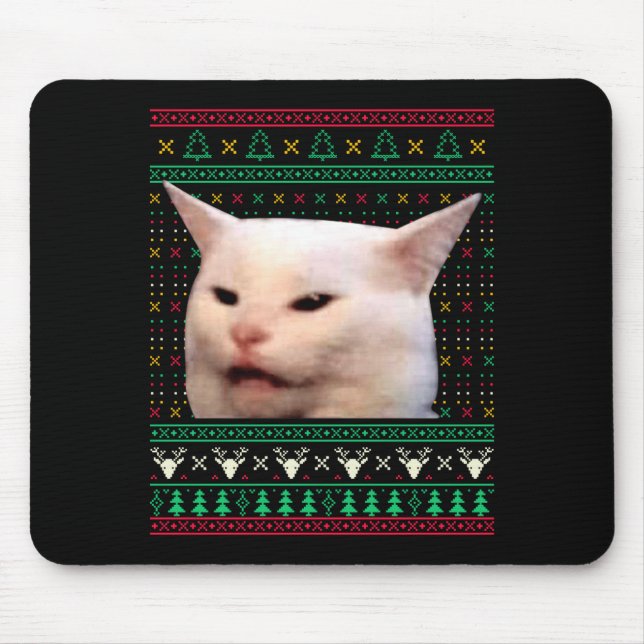 Woman Yelling At A Cat Ugly X-mas Sweaters Funny M Mouse Pad (Front)