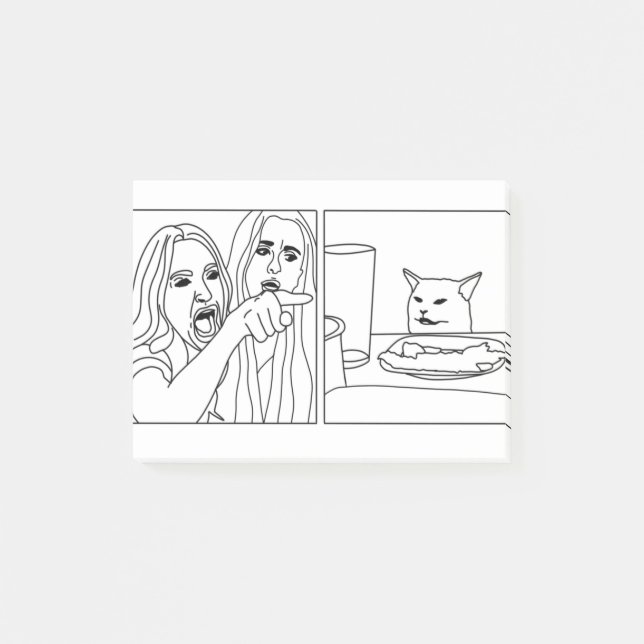 Woman yelling at cat outline post-it notes (Front)