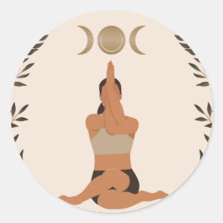 Woman yoga pose eagle arms spiritual moon classic round sticker