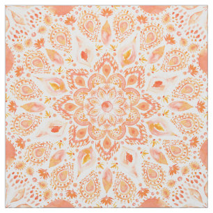 WOMANLY FORCES Coral Lotus Watercolor Mandala Fabric