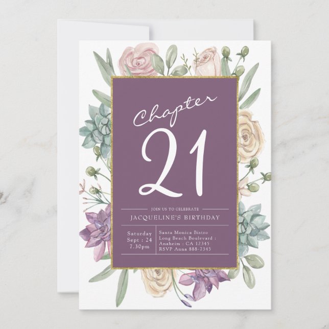 Woman's 21st Birthday Floral Surprise Party Invitation (Front)