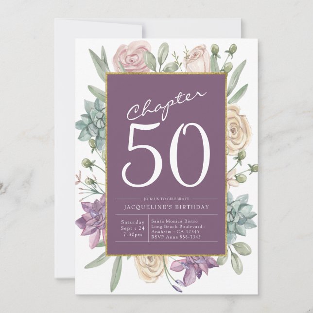 Woman's 50th Birthday Floral Surprise Party Invitation (Front)